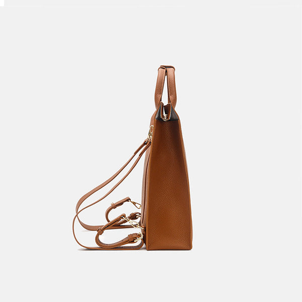 Functional Square Leather Backpack Top Handle Handbag for Women Gift
