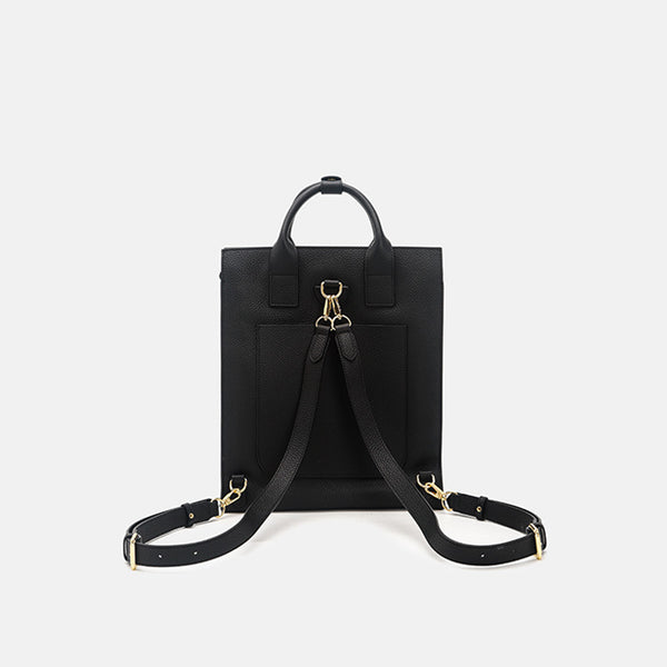 Functional Square Leather Backpack Top Handle Handbag for Women Minimalist
