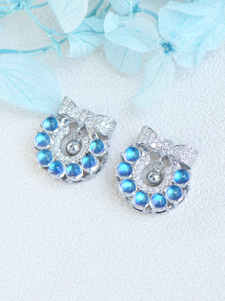 Genuine Blue Moonstone Silver Earrings Christmas Wreath Silver Stud Earrings For Women Fashion