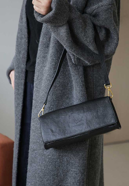 Genuine Leather Baguette Shoulder Bag for Women Vintage Underarm Purse with Detachable Straps Classy