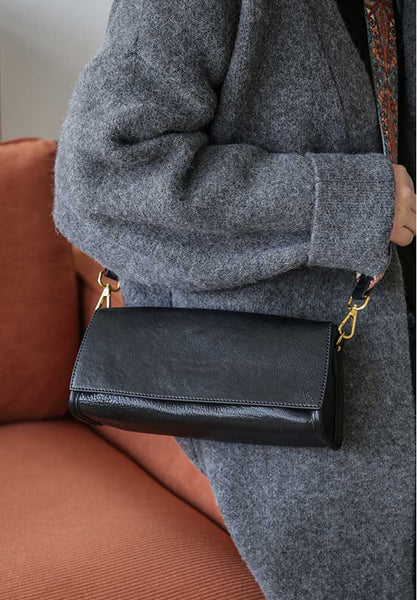 Womens Real Leather Minimalist Crossbody and Underarm Baguette Handbag