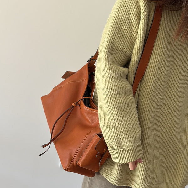 Genuine Leather Shoulder Bag for Women Minimalist Large Capacity Crossbody Tote for Work and Everyday Use Cool