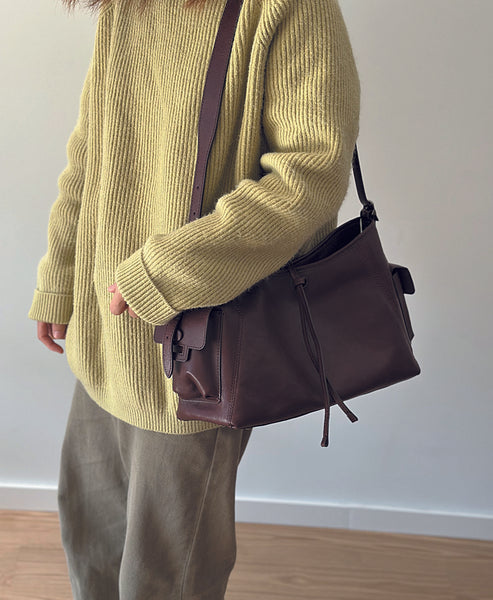 Genuine Leather Shoulder Bag for Women Minimalist Large Capacity Crossbody Tote for Work and Everyday Use Designer