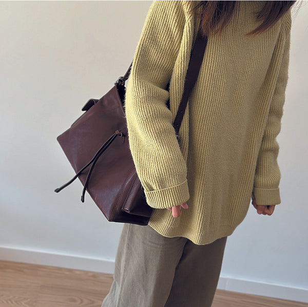 Genuine Leather Shoulder Bag for Women Minimalist Large Capacity Crossbody Tote for Work and Everyday Use Durable