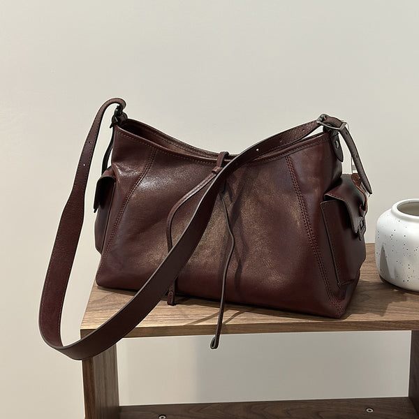 Genuine Leather Shoulder Bag for Women Minimalist Large Capacity Crossbody Tote for Work and Everyday Use Fashion