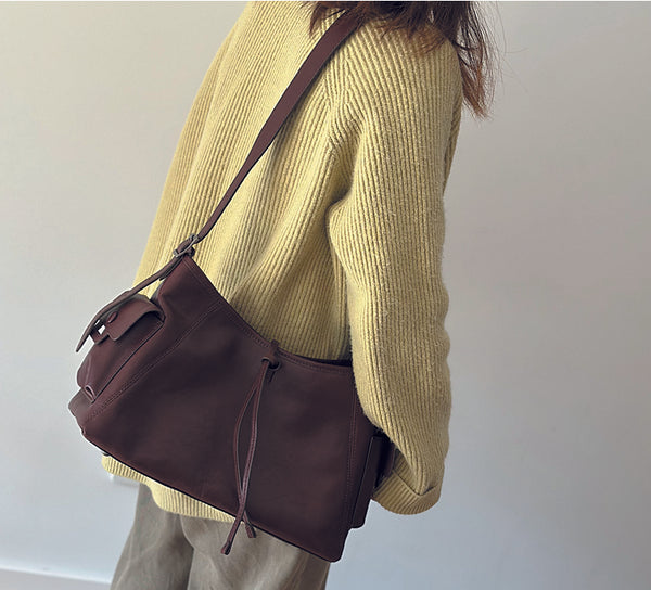 Genuine Leather Shoulder Bag for Women Minimalist Large Capacity Crossbody Tote for Work and Everyday Use Fashionable