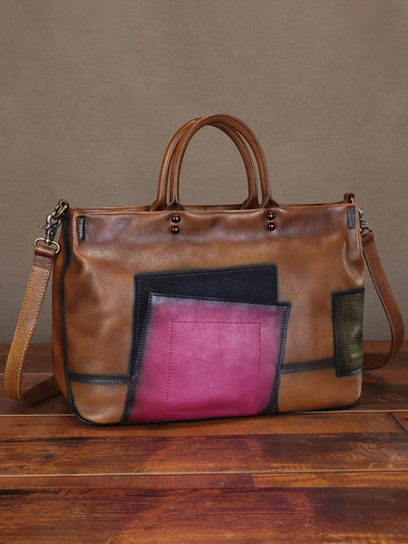 Handcrafted-Genuine-Leather-Tote-Bag-for-Women-Vintage-Patchwork-Handbag-with-Shoulder-Strap-Classic