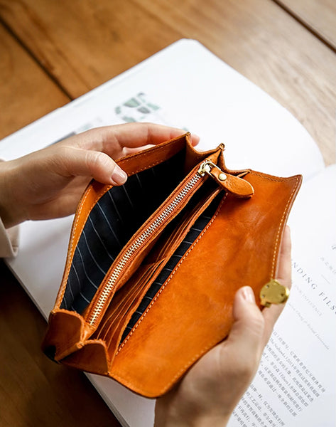 Handmade Womens Small Envelope Wallet Ladies Clutch Wallets Genuine Leather