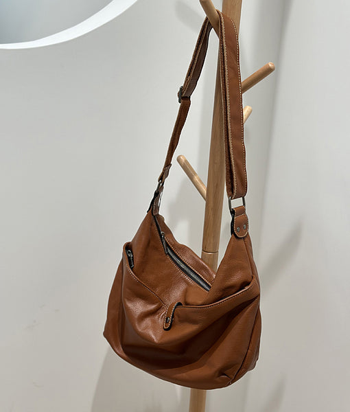 Hobo Ladies Leather Cross Body Bags Medium Brown Leather Shoulder Bag Chic