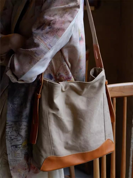 Ladies Canvas And Leather Shoulder Bag Canvas Tote Bags For Women