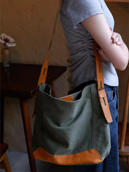 Ladies Canvas And Leather Shoulder Bag Canvas Tote Bags For Women