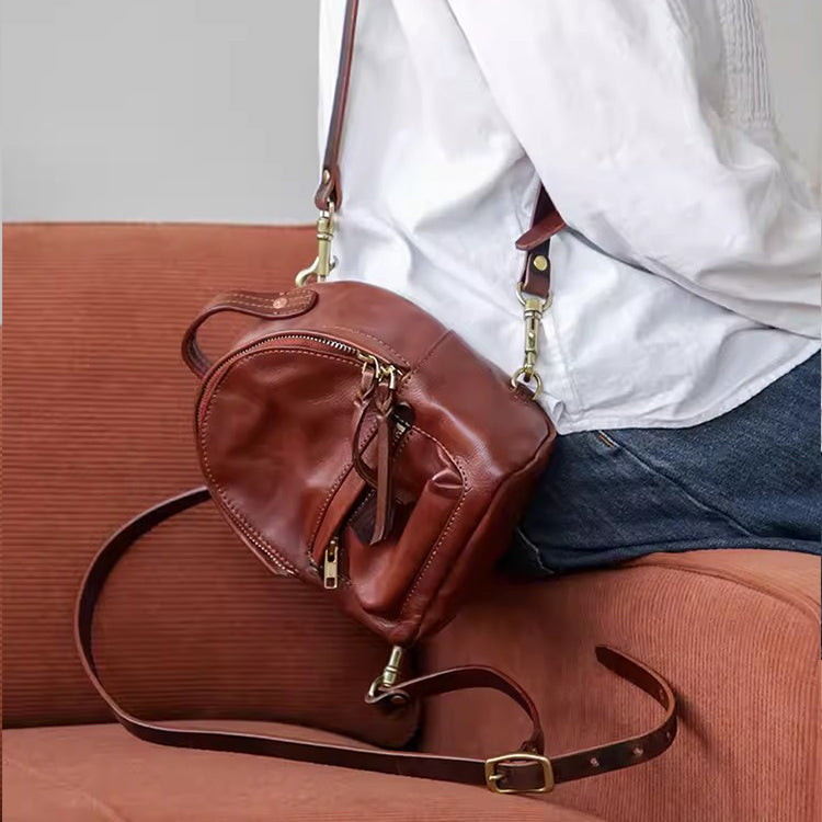 Ladies Cute Leather Mini Backpack Purse Brown Leather Rucksack Bag Accessories