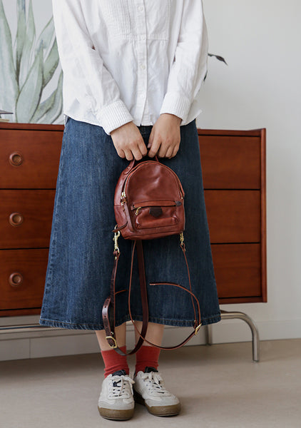 Ladies Cute Leather Mini Backpack Purse Brown Leather Rucksack Bag Classy