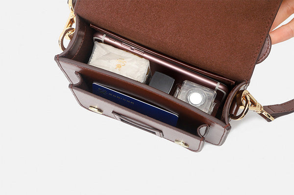 Ladies Mini Leather Crossbody Bag Brown Shoulder Bag Capacity