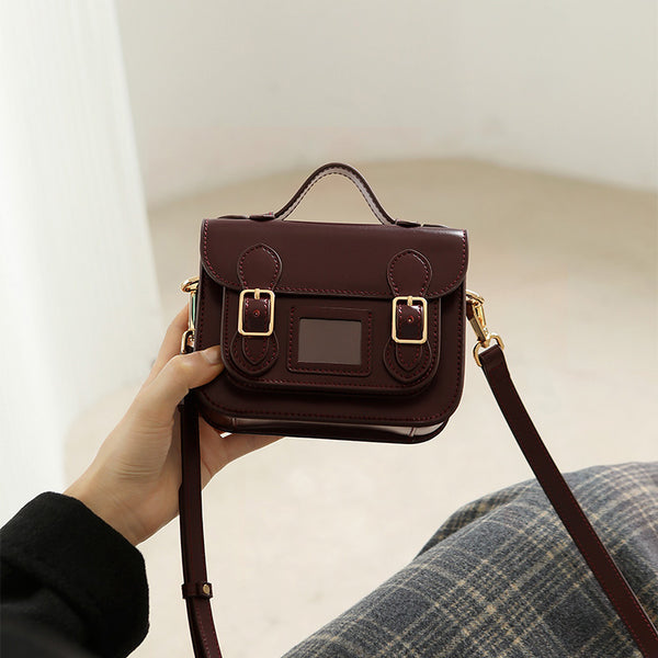 Ladies Mini Leather Crossbody Bag Brown Shoulder Bag Trendy