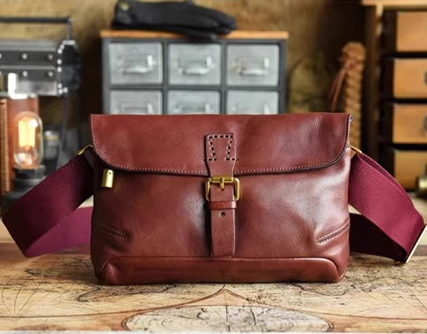 Vintage Womens Envelope Crossbody Purse Red Leather Messenger Bag