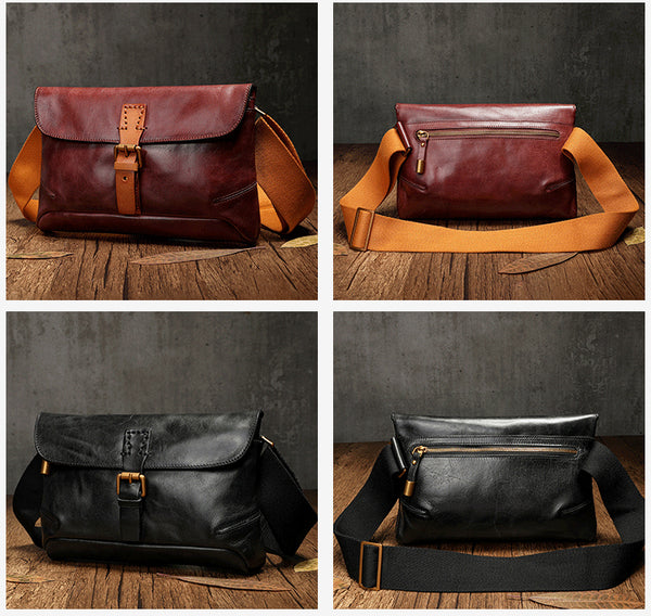 Ladies Small Black Leather Crossbody Bag Leather Messenger Bag For Women