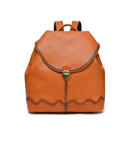 Cute Ladies Leather Rucksack Small Leather Backpack Bag Brown