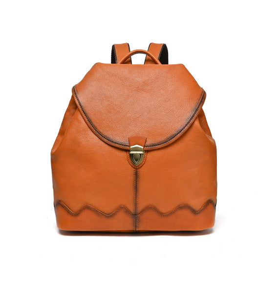 Cute Ladies Leather Rucksack Small Leather Backpack Bag Brown
