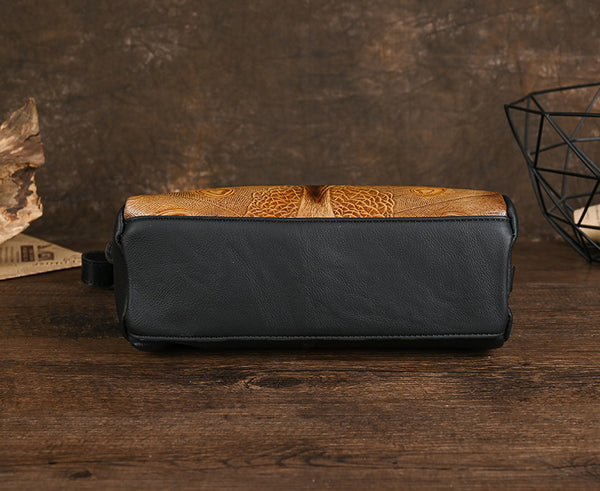 Ladies Small Leather Shoulder Bag Peacock Pattern Embossed Cross Body Leather Handbag Elegant