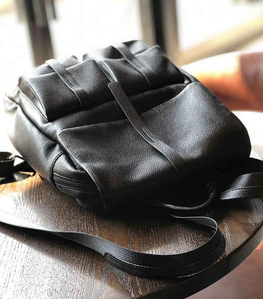 Ladies Vintage Leather Backpack Bag Small Leather Knapsack Black Cool
