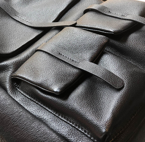 Ladies Vintage Leather Backpack Bag Small Leather Knapsack Black Cowhide