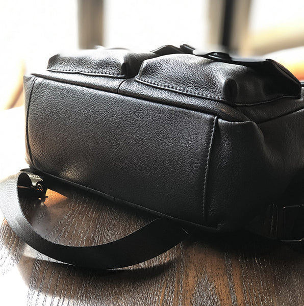 Ladies Vintage Leather Backpack Bag Small Leather Knapsack Black Elegant