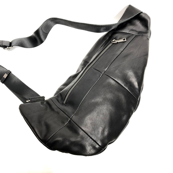 Large Women's Black Leather Sling Bag Chest Bag For Women Casual