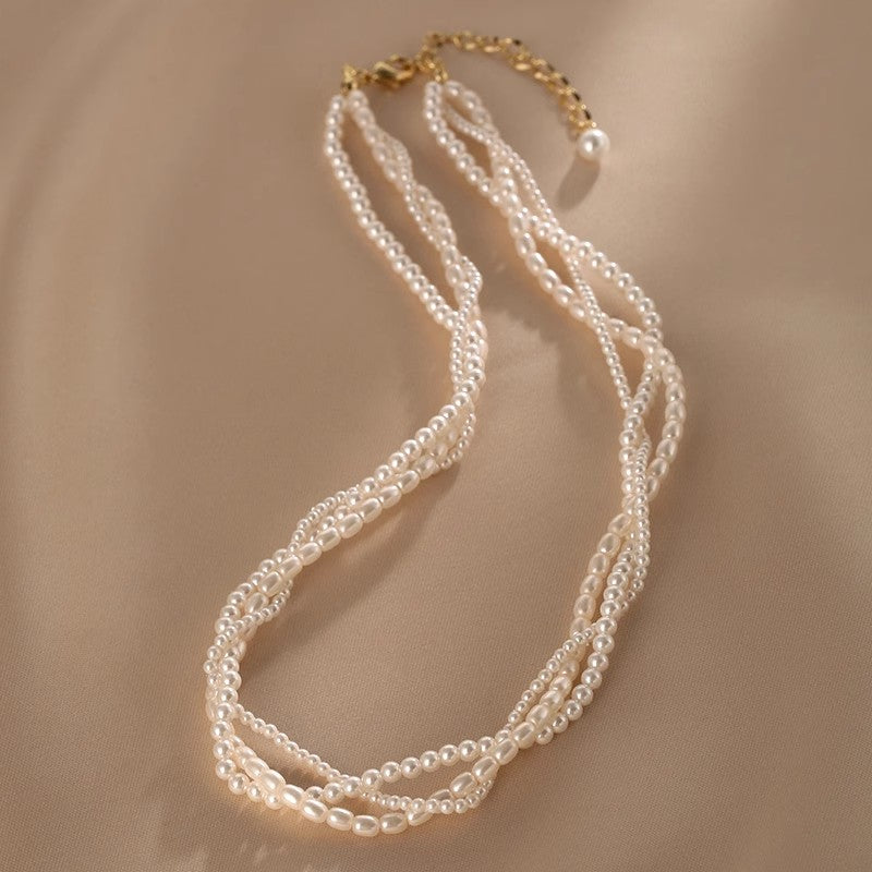 Layered Faux Pearl Choker Necklace 14K Gold Plated Accessories