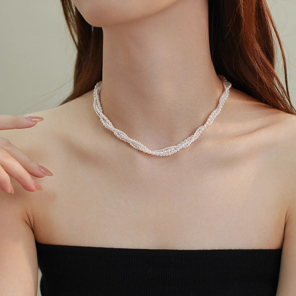 Layered Faux Pearl Choker Necklace 19K Gold Plated Beautiful