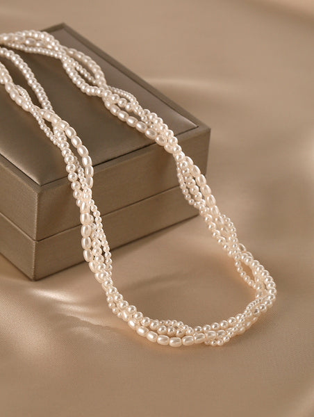 Layered Faux Pearl Choker Necklace 31K Gold Plated Cute