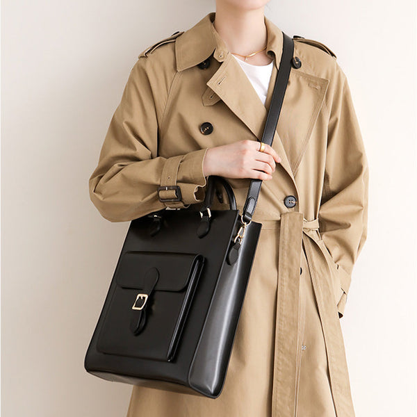 Chic Womens Genuine Leather Shoulder Bags Black Leather Tote