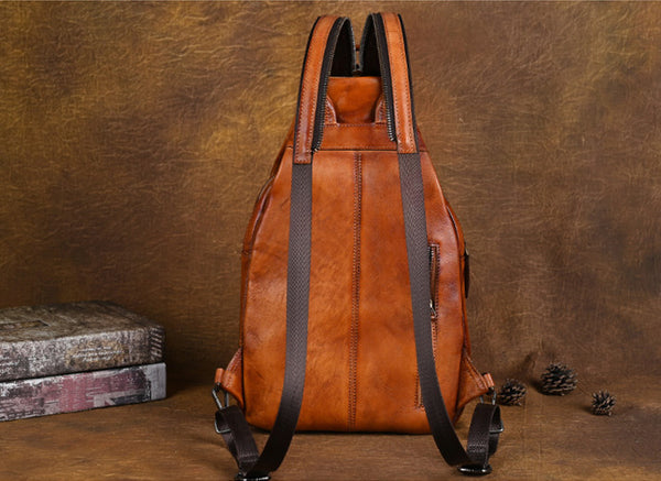 Lotus Pattern Ladies Leather Backpack Purse Ladies Small Leather Rucksack Back