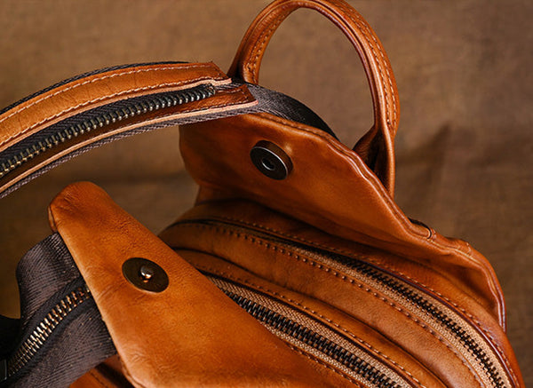 Lotus Pattern Ladies Leather Backpack Purse Ladies Small Leather Rucksack Cowhide