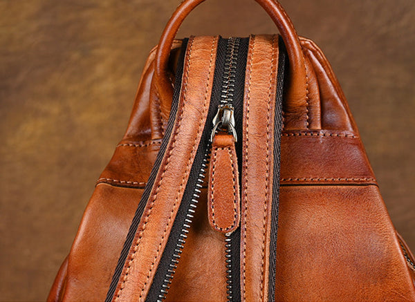 Lotus Pattern Ladies Leather Backpack Purse Ladies Small Leather Rucksack Details