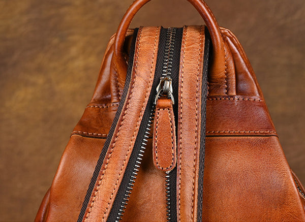 Lotus Pattern Ladies Leather Backpack Purse Ladies Small Leather Rucksack Details