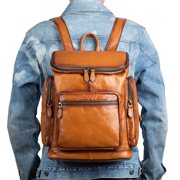 Medium Womens Black Leather Laptop Backpack Leather Rucksack Bag Chic