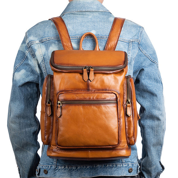 Medium Womens Black Leather Laptop Backpack Leather Rucksack Bag Chic