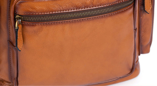 Medium Womens Black Leather Laptop Backpack Leather Rucksack Bag Cowhide