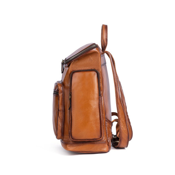 Medium Womens Black Leather Laptop Backpack Leather Rucksack Bag Handmade