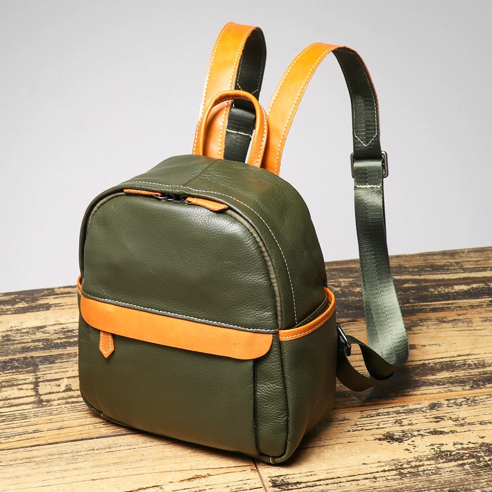 Mini Genuine Leather Backpack for Women Soft Cowhide Casual Daypack Beautiful