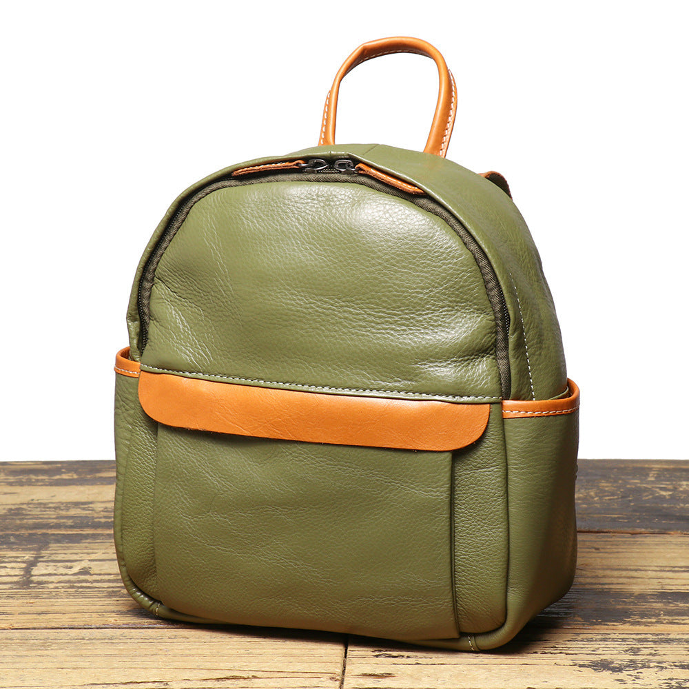 Mini Genuine Leather Backpack for Women Soft Cowhide Casual Daypack Classic