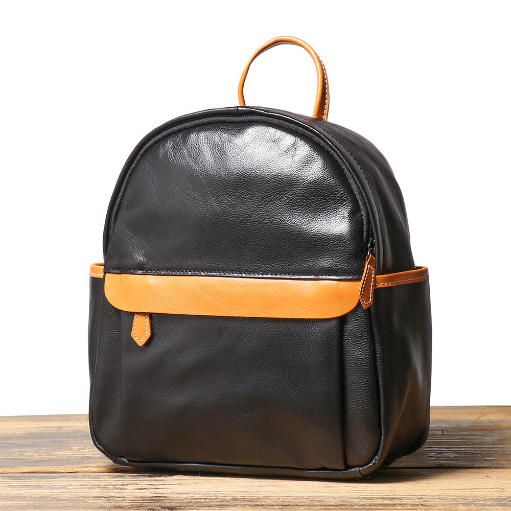 Mini Genuine Leather Backpack for Women Soft Cowhide Casual Daypack Cool
