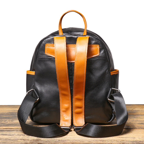 Mini Genuine Leather Backpack for Women Soft Cowhide Casual Daypack Cowhide