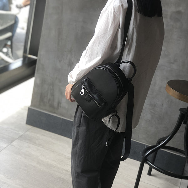 Ladies Genuine Leather Mini Backpack Purse Black Leather Rucksack