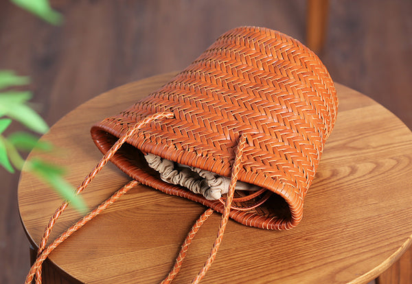Vintage-Genuine-Leather-Handwoven-Bucket-Bag-Shoulder-Tote-with-Inner-Pouch-Classic