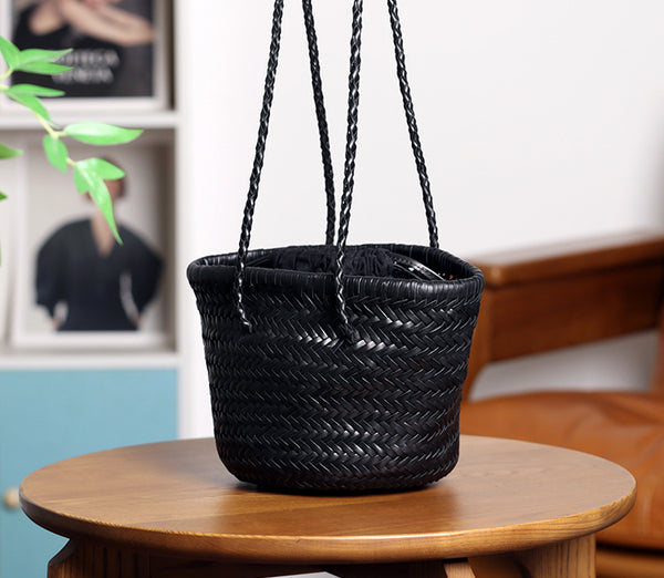 Vintage-Genuine-Leather-Handwoven-Bucket-Bag-Shoulder-Tote-with-Inner-Pouch-Cool