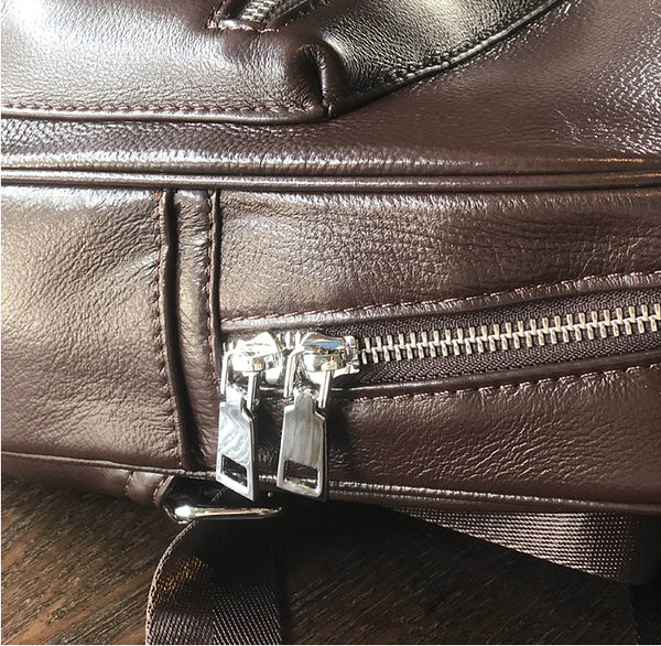 Mini Genuine Leather Backpack for Women Vintage Small Cowhide Daypack with Pockets Durable