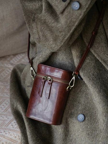 Womens Genuine Leather Crossbody Phone Bag Vintage Small Shoulder Purse
