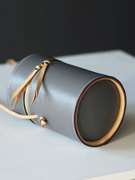 Mini Womens Leather Barrel Bag Genuine Leather Crossbody Purse For Women Badass